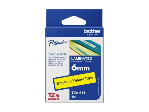 Консуматив, Brother TZe-611 Tape Black on Yellow , Laminated, 6mm - Eco