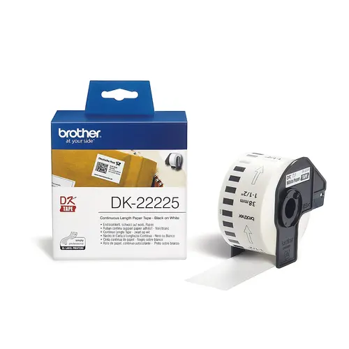 Консуматив, Brother DK-22225 White Continuous Length Paper Tape 38mm x 30.48m, Black on White