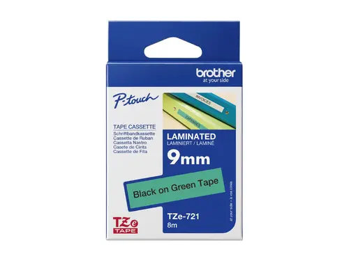 Консуматив, Brother TZe-721 Tape Black on Green, Laminated, 9mm, 8m - Eco