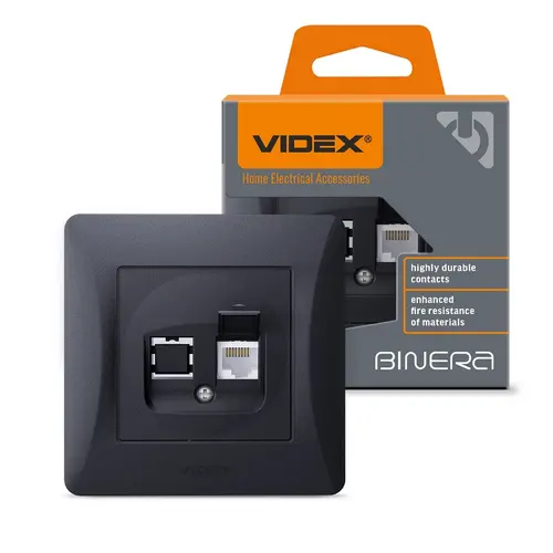 КОМПЮТЪРНА РОЗЕТКА VF-BNSK1PC6-BG CAT6 BINERA VIDEX - ГРАФИТ