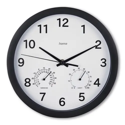 Стенен часовник "Malta", диаметър 25 см, тих, Термометър / Хигрометър