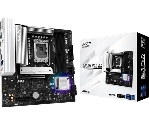 ASROCK MB Desktop B860M Pro Rs, S.1851, 4x DDR5, 1x PCIe 5.0 x16, 1x PCIe 4.0 x4, 1x Blazing M.2, 2x Hyper M.2, 4x SATA3, 2x USB-C, 7x USB 3.2, 6x USB 2.0, 1x RJ-45 2.5GB Lan, 1x HDMI, 1x DP 1.4, mATX