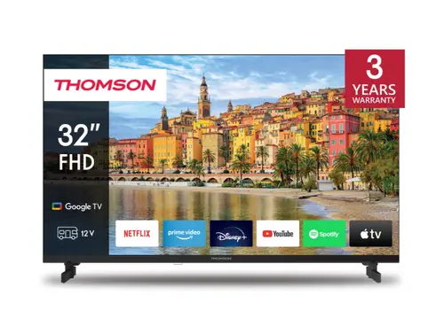Телевизор, Thomson Smart FHD TV 32"; Google TV; 1920 x 1080 (FHD), DLED, 60 Hz, DVB-T/T2/C/S/S2, Wi-Fi, Bluetooth, LAN, HDMI 3 (1.4), USB 2 (2.0), Side Feet, Black Телевизор, Thomson Smart FHD TV 32"; Google TV; 1920 x 1080 (FHD), DLED, 60 Hz, DVB-T/T2/C/S/S2, Wi-Fi, Bluetooth, LAN, HDMI 3 (1.4), USB 2 (2.0), Side Feet, Black