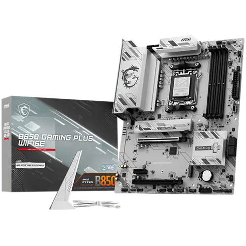 MSI B850 GAMING PLUS WIFI6E, ATX, Socket AM5, 4x DDR5 Dual Channel up to 8200(OC)MHz, 2x PCIe x16 slot, 2x M.2 slot, 4x USB 5Gbps, 3x USB 10Gbps, 1x USB 10Gbps Type-C, HDMI, DP, 7.1 HD Audio, 2.5G LAN, WiFI 6E, BT, 3Y