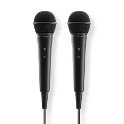 HAMA Аудио динамични микрофони “Karaoke”, Комплект 2 бр. с кабел жак 2,5 м + адаптер, вкл./изкл.