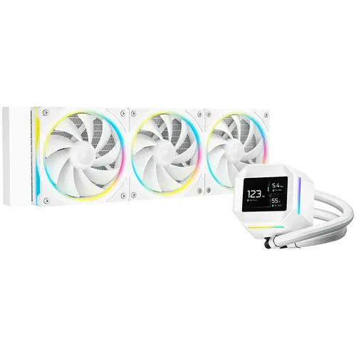 DeepCool LM360 WH, 360mm CPU Liquid Cooler, 2.4" LCD screen, 3x120mm FL12 SE ARGB PWM Fans, Fluid Dynamic Bearing, White, Intel LGA1851/1700/1200/1151/1150/1155, AMD AM5/AM4, R-LM360-WHDMMC-1, 3Y