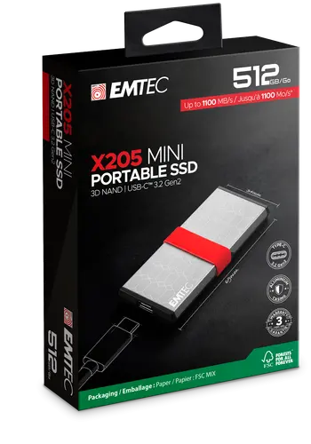 Външен диск, MOST EMTEC EXT SSD X205 512G /USB-C