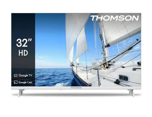 Телевизор, Thomson 32" HD Google TV; 1366 x 768 (HD), DLED, 60 Hz, HDR10, Dolby Audio, Google Cast, DVB-T/T2/C/S/S2, Wi-Fi, Bluetooth, LAN, HDMI 3 (1.4), USB 2 (2.0), AV IN, Hotel mode, Adjustable Side Feet, White Телевизор, Thomson 32" HD Google TV; 1366 x 768 (HD), DLED, 60 Hz, HDR10, Dolby Audio, Google Cast, DVB-T/T2/C/S/S2, Wi-Fi, Bluetooth, LAN, HDMI 3 (1.4), USB 2 (2.0), AV IN, Hotel mode, Adjustable Side Feet, White