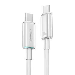 Кабел за бързо зареждане и данни USAMS SJ660 PD100W Type-C към Type-C прозрачен и светлинна индикация 1.2м, бял