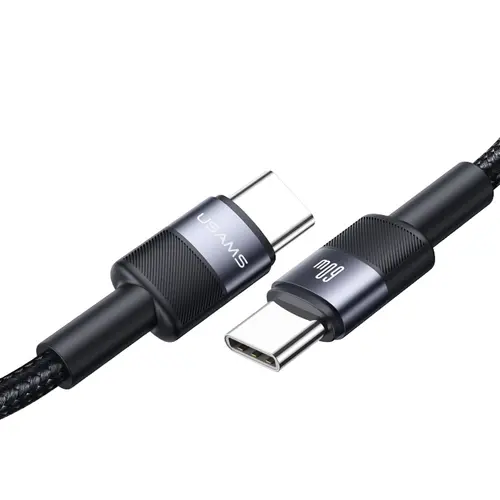 Кабел за бързо зареждане и данни USAMS US-SJ724  60W Aluminum Alloy Data Cable Type-C To Type-C 1.2 метра, черен