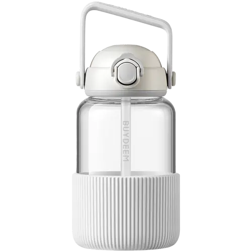BUYDEEM Pop-Up Straw Glass Bottle, model DG710, color Oats White