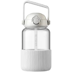 BUYDEEM Pop-Up Straw Glass Bottle 1L, model DG710, color Oat White
