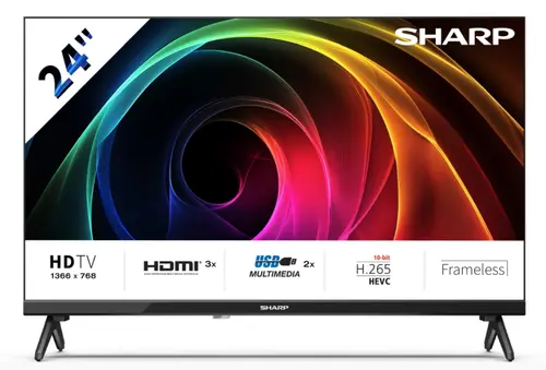 Телевизор, Sharp 24HA1205E, 24" LED HD 1366x768 Frameless, 100 000:1, DVB-T/T2/C/S/S2, Active Motion 100, Speaker 2x3W, Dolby Digital, CI+, 3xHDMI (ARC/CEC), 2xUSB, LAN, Video/Audio input (3 x RCA), Hotel Mode, E, 2 pole Stand Телевизор, Sharp 24HA1205E, 24" LED HD 1366x768 Frameless, 100 000:1, DVB-T/T2/C/S/S2, Active Motion 100, Speaker 2x3W, Dolby Digital, CI+, 3xHDMI (ARC/CEC), 2xUSB, LAN, Video/Audio input (3 x RCA), Hotel Mode, E, 2 pole Stand