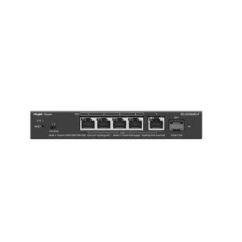 Комутатор Ruijie RG-ES206MG-P, 4x2.5G PoE+, 1x2.5G,1x10G SFP+, 70W, до 16 VLAN
