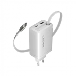 CANYON charger OnCharge 65RC Build-In Cable USB-C 65W 1xPD 1xQC EU White