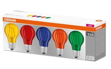 ПАКЕТ ОТ 5 ЦВЕТНИ LED  ЛАМПИ pack 5 LED STAR CLA Decor Color Box 15 2,5W/827 E27 LEDVANCE