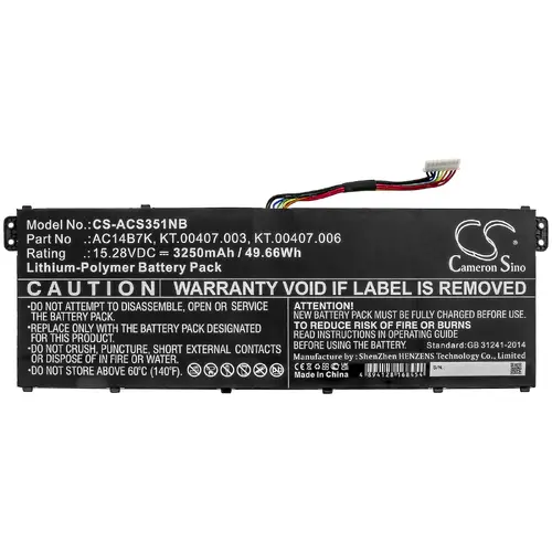 Батерия  за лаптоп  ACER Aspire 5 A515-41G-18Z3, Nitro 5 AN515-41-F6VS, Swift 3 SF313-51-514S, AC14B7K, LiPO 15.28V  3250 mAh CAMERON SINO