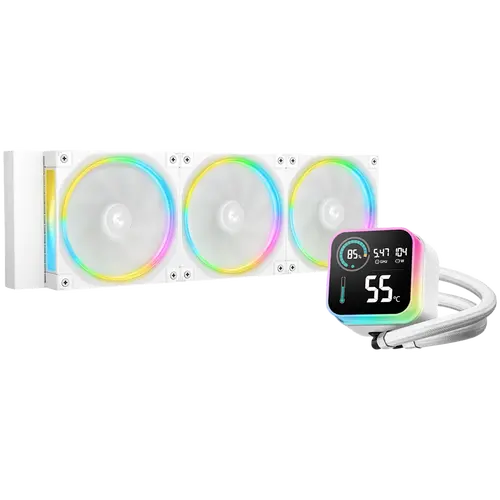 DeepCool LQ360 ULTRA ARGB WH, 360mm CPU Liquid Cooler, 3x120mm FL12 ARGB Fans, LED Screen, Anti-Leak Technology, White, LGA1851/1700/1200/115x, AMD AM5/AM4, 5Y, R-LQ360-WHASMC-G-1