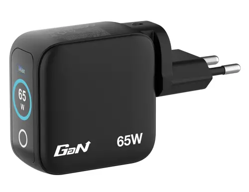 Зарядно устройство, Verbatim Mini GaN Charger 65W with Display + 60W USB-C to USB-C Cable (Charger and Data transfer) Grey