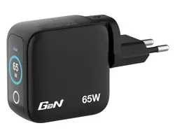 Зарядно устройство, Verbatim Mini GaN Charger 65W with Display + 60W USB-C to USB-C Cable (Charger and Data transfer) Grey