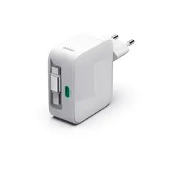 HAMA Бързо зарядно, 30 W, GaN, 2x USB-C, с разтегателен кабел 0.7м, бял