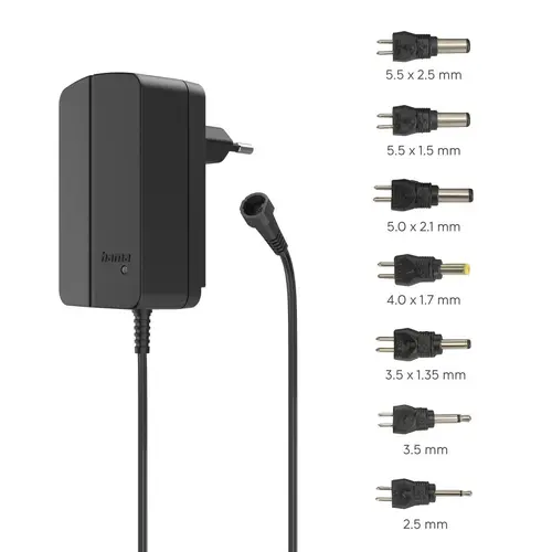 HAMA Универсално захранване, регулируемо, 1500mA, 24W, max. 24V, 7 адаптера