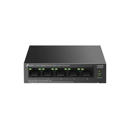 Комутатор TP-LINK LS105GP, 5 гигабитни порта c 4 PoE+, метален, desktop