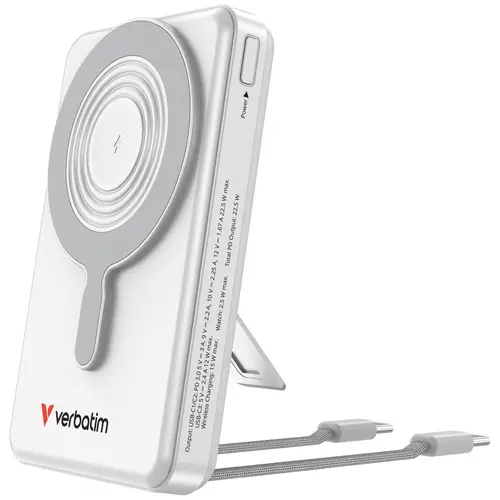 Външна батерия, Verbatim Power Bank Magnetic Wireless 10.000 mAh C+C Display Silver