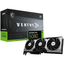 MSI Video Card Nvidia GeForce RTX 5080 16G VENTUS 3X OC, 16GB GDDR7, 256bit, Effective Memory Clock: 30000MHz, Boost: 2640 MHz, 10752 CUDA Cores, PCIe 5.0, 3x DP 2.1b, HDMI 2.1b, RAY TRACING, Triple Fan, 1x16pin, 850W Recommended PSU, 3Y