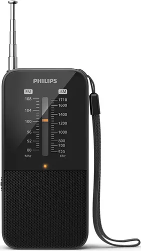 PHILIPS преносимо радио с фенерче Вградена литиевойонна батерия Резервно захранване чрез соларни батерии или с ръчна манивела