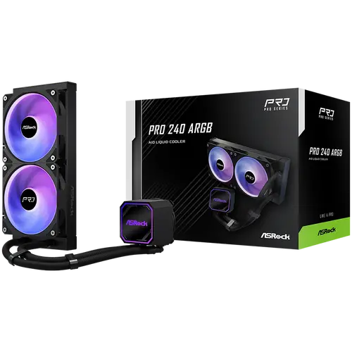 Asrock Pro 240 ARGB, AiO liquid cooler, 240 mm radiator, AM5, AM4, LGA1851, LGA1700, 90-APRA36-BAAGA6, Black, 6Y