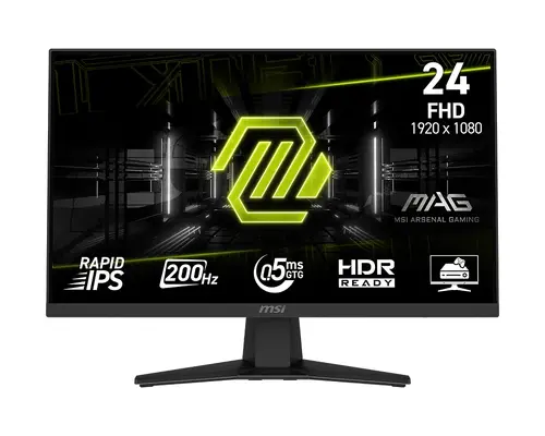 Монитор, MSI MAG 244F Gaming Monitor, 23.8", 0.5ms, 200Hz Rapid IPS, 1920x1080, AMD FreeSync Premium, AI Vision, Console Mode, HDR Ready, 300nits AG, 1.07B, 1000:1, 100M:1, DP(1.2a), HDMI(2.0b), Headphone out, Tilt, VESA 100, Black, 2.9kg