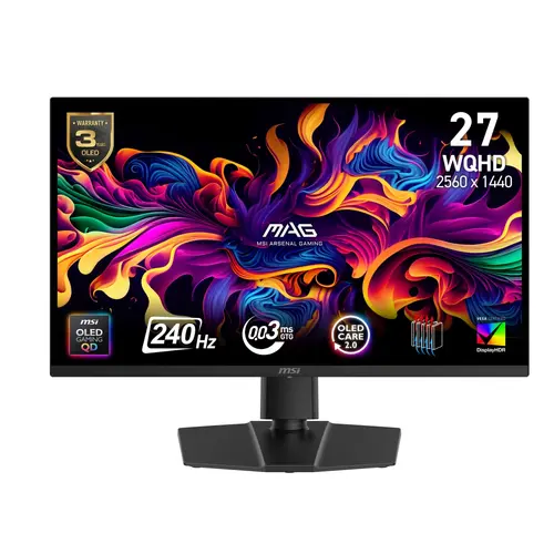 Монитор, MSI MAG 271QP QD-OLED X28 Gaming Monitor, 26.5", 0.03ms, 280Hz, 2560x1440, G-SYNC, AMD FreeSync Premium Pro, AI Vision, Console Mode, ClearMR 15000, HDR True Black 400, Type-C(15W PD), DP(1.4a), 2xHDMI(2.1), Pivot, Heigh Adj., VESA 100, Black, 8.2kg