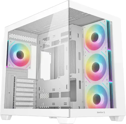 DeepCool CG530U 4F WH, Mid Tower, Mini-ITX/Micro-ATX/ATX, Rear Connector support, 2xUSB3.0, 1xType-C Gen 2, 1xAudio, 3x120mm ARGB Reverse Fan, 1x120mm ARGB Fan, Tempered Curved Glass, Mesh Panel, White, 2Y, R-CG530U-WHAGA4-G