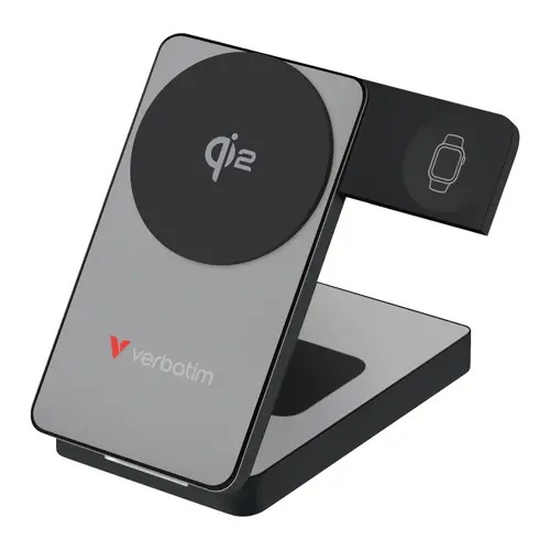 Външна батерия, Verbatim Foldable 3-in-1 Qi2 Magnetic Wireless Power Bank 10000 mAh Grey