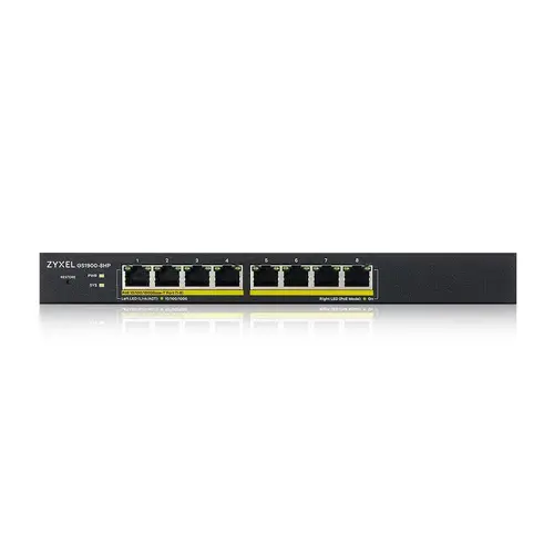 Комутатор, ZyXEL GS1900-8HP, 8-port GbE L2 PoE Smart Switch, 802.3at, desktop, fanless, 70 Watt