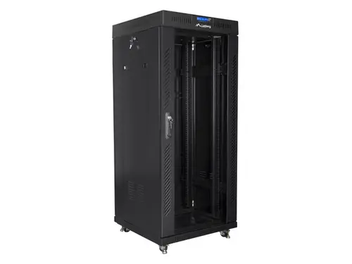 Комуникационен шкаф, Lanberg rack cabinet 19" free-standing 27U / 600x600 self-assembly flat pack with glass door LCD, black