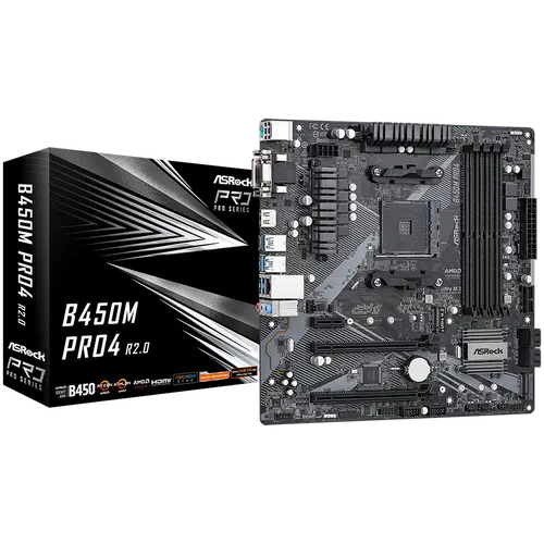 Дънна платка, ASROCK B450M PRO4 R2.0 / AM4 Дънна платка, ASROCK B450M PRO4 R2.0 / AM4
