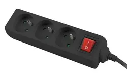 Разклонител, Lanberg power strip 1.5m, 3 sockets, french with circuit breaker quality-grade copper cable, black