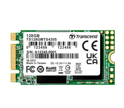Твърд диск, Transcend 128GB, M.2 2242 SSD, SATA3 B+M Key, TLC
