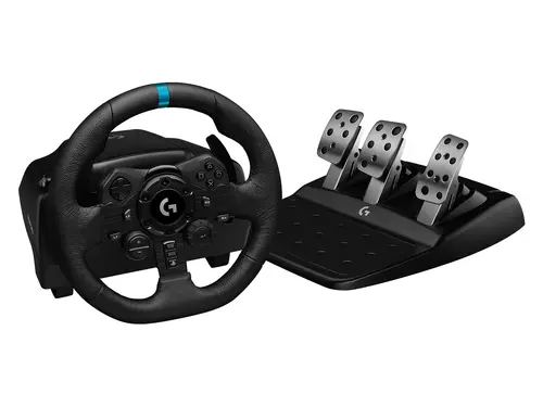Волан, Logitech G923 Racing Wheel And Pedals, Play Station 4, PC, 900° Rotation, Trueforce Next-Gen Force Feedback, Dual Clutch (In Supported Games), Aluminium, Steel, Leather