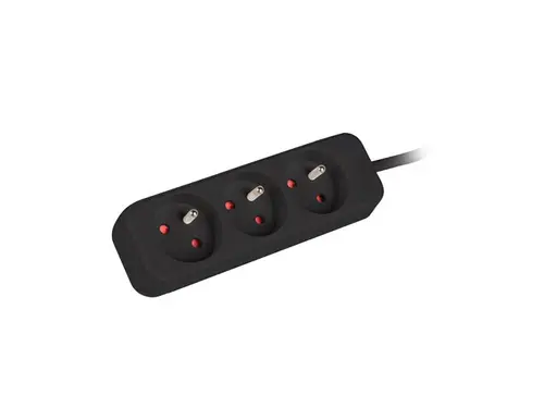 Разклонител, Lanberg power strip 1.5m, 3 sockets, french quality-grade copper cable, black