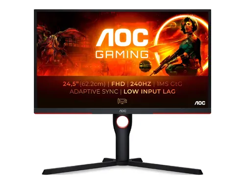 Монитор, AOC 25G3ZM/BK, 24.5" VA WLED, 1920x1080@240Hz, 1ms GtG, 0.5ms MPRT, 300cd m/2, 3000:1, 80M:1 DCR, AdaptiveSync, FlickerFree, Low Blue Light, Tilt, Height Adjust, Pivot, Swivel, 2xHDMI, DP, USB hub