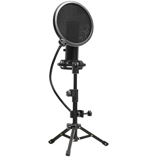 LORGAR Voicer 721, Gaming Microphone, Black, USB condenser microphone with tripod stand, pop filter, including 1 microphone, 1 Height metal tripod, 1 plastic shock mount, 1 windscreen cap, 1,2m metel type-C USB cable, 1 pop filter, 154.6x56.1mm