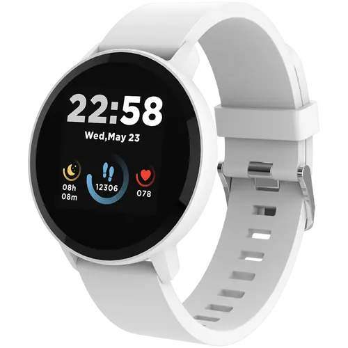 CANYON Lollypop SW-63, Smart watch, 1.3inches IPS full touch screen, Round watch, IP68 waterproof, multi-sport mode, BT5.0, compatibility with iOS and android, Silver white, Host: 25.2*42.5*10.7mm, Strap: 20*250mm, 45g