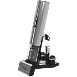 Prestigio Garda, smart wine opener, simple operation with 2 buttons, aerator, vacuum stopper preserver, foil cutter, opens up to 50 bottles wihout recharging, premium design, 500mAh battery, Dimensions D 17mm* H 290mm* W100 mm, silver color.