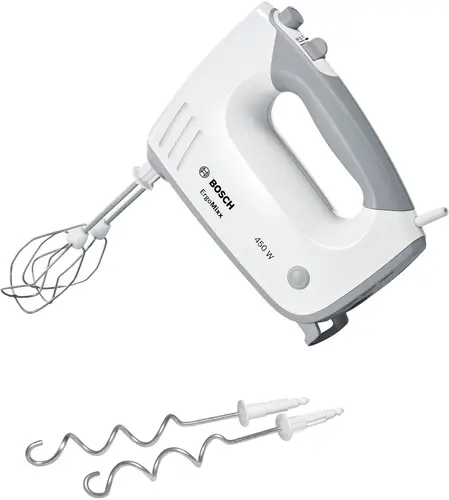 Миксер, Bosch MFQ36400, Hand mixer, 450 W, 5 speed settings, additional pulse/turbo setting, white/grey