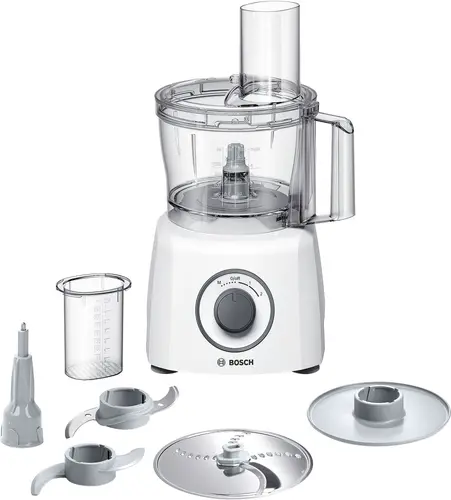 Кухненски робот, Bosch MCM3100W, Kitchen machine, MultiTalent 3, 800 W, BPA, plastic bowl 2.3 l , Double-sided stainless steel disc for cutting and shredding, Dough attachment, white