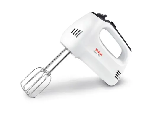 Миксер, Tefal HT310138, Hand Mixer, 300W, 5 Speeds + turbo,  2 Beaters, 2 Dough hooks, white/dark grey