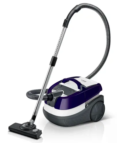 Перяща прахосмукачка, Bosch BWD41740, 3in1 vacuum cleaner for dry and wet cleaning, 2,5 lt dust container, 1700 W, EPA 10 primary filter, 9 m radius, liquid pick-up nozzles, water tank: 5 l, aubergine-white-grey